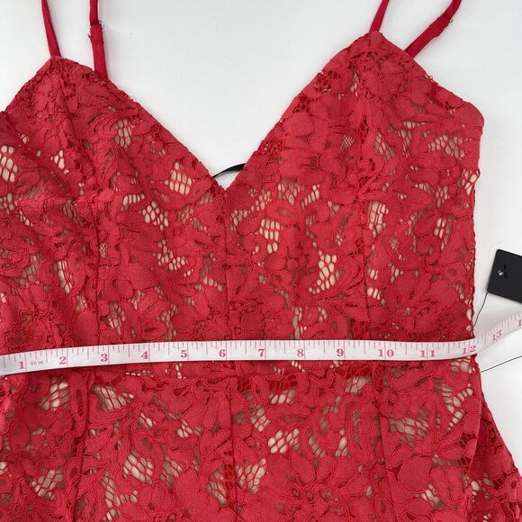 Lulus Womens Dress Size XS Red One Wish Lace Asymmetric Hem Sleeveless Midi - Picture 9 of 10